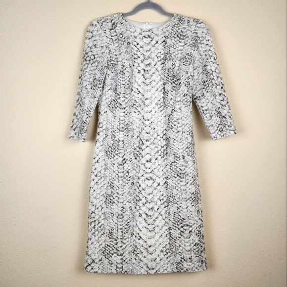 MAIA Sheath Dress Black and Gray TexturedSnakeskin 3/4 Sleeve Knee Length Size 2 - Picture 1 of 10